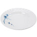 A white plate with blue bamboo designs.