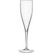 A Luigi Bormioli Accademia Vino flute glass with a long stem on a white background.