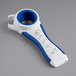 a blue and white knife