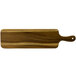 A Dudson rectangular acacia wood serving board with a handle.
