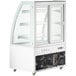 An Avantco white refrigerated bakery display case with curved glass doors.