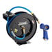 A powder-coated steel hose reel with a 30-foot hose and a heavy-duty front trigger water gun.