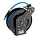 a black and blue hose reel