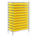 A white metal Regency wire shelving unit with yellow bins.