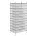 A large metal Regency wire shelving unit with clear plastic bins on each shelf.