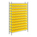 A white metal Regency wire shelving unit with yellow bins.