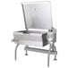 A Cleveland stainless steel electric open base tilt skillet with a lid.