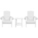 Two white Adirondack chairs with a side table.