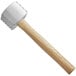 A Choice aluminum meat tenderizer with a wood handle.