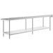 A white metal shelf with Regency stainless steel legs.