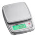 A stainless steel digital portion control scale with a large display and flat weighing surface.