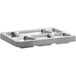 A stack of stainless steel rectangular compartment trays.
