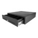 A black rectangular Custom America APEX Pro cash drawer with an open drawer.
