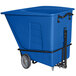 A blue plastic container on wheels.