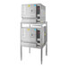 A stainless steel Cleveland SteamChef double deck oven with doors.