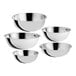 A set of five stainless steel Choice mixing bowls.