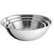 A group of stainless steel Choice mixing bowls.