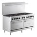 A Main Street Equipment stainless steel 60" range with 10 burners and 2 standard ovens.