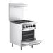 A stainless steel Main Street Equipment range with a Space Saver oven door open.