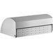 A silver metal box with a lid on a wall.