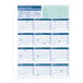 A ComplyRight fiscal year attendance calendar with blue and white pages, numbers, and check boxes.