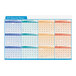 A white dry erase quarterly planner with blue and white squares and numbers.