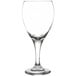 A close-up of a clear Libbey Teardrop wine glass.