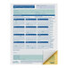 A close-up of a ComplyRight 2025 calendar with blue and yellow squares and numbers.
