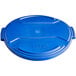 a blue plastic lid with text on it