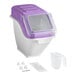 A purple and white Baker's Lane ingredient bin with a clear lid and scoop.