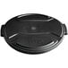 A black Toter lid with text for a 32 gallon round trash can.