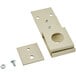 A beige metal bracket with screws and nuts.