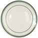 An International Tableware Verona ivory stoneware plate with green lines.