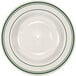 An International Tableware ivory stoneware soup bowl with green lines on it.