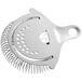 A Franmara stainless steel cocktail strainer with a handle and 2 prongs.