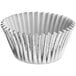 A white cupcake wrapper with a silver lining.