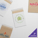 A Lavex Stayflats kraft envelope with green text and a flower on it.