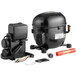 A black Narvon air compressor with a hose and other accessories.