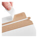 A white self-sealing rigid mailer with a peel-and-seal adhesive strip being opened.