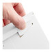 A white tab-locking rigid mailer being closed by hand.
