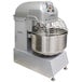 A Hobart Legacy spiral dough mixer with a large metal bowl on top.