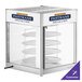 A white ServIt countertop pizza warmer with a glass door and rotating shelves.