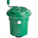 A green Garde salad spinner with a handle.