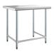 A Steelton stainless steel work table with a metal base.