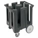 A black plastic Cambro dish dolly on wheels.