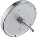 A metal disc with a screw on the top, used with a round metal object.