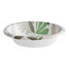 A heavy weight paper bowl with a green and beige leaf pattern on the inside.