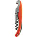 A Franmara Lisse customizable waiter's corkscrew with a metallic orange aluminum handle and a bottle opener.