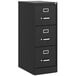 A black Hirsh Industries three drawer vertical file cabinet.