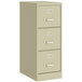 A Putty Hirsh Industries three-drawer file cabinet with silver handles.